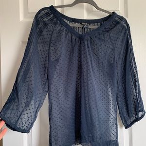 Lucky brand navy sheer blouse